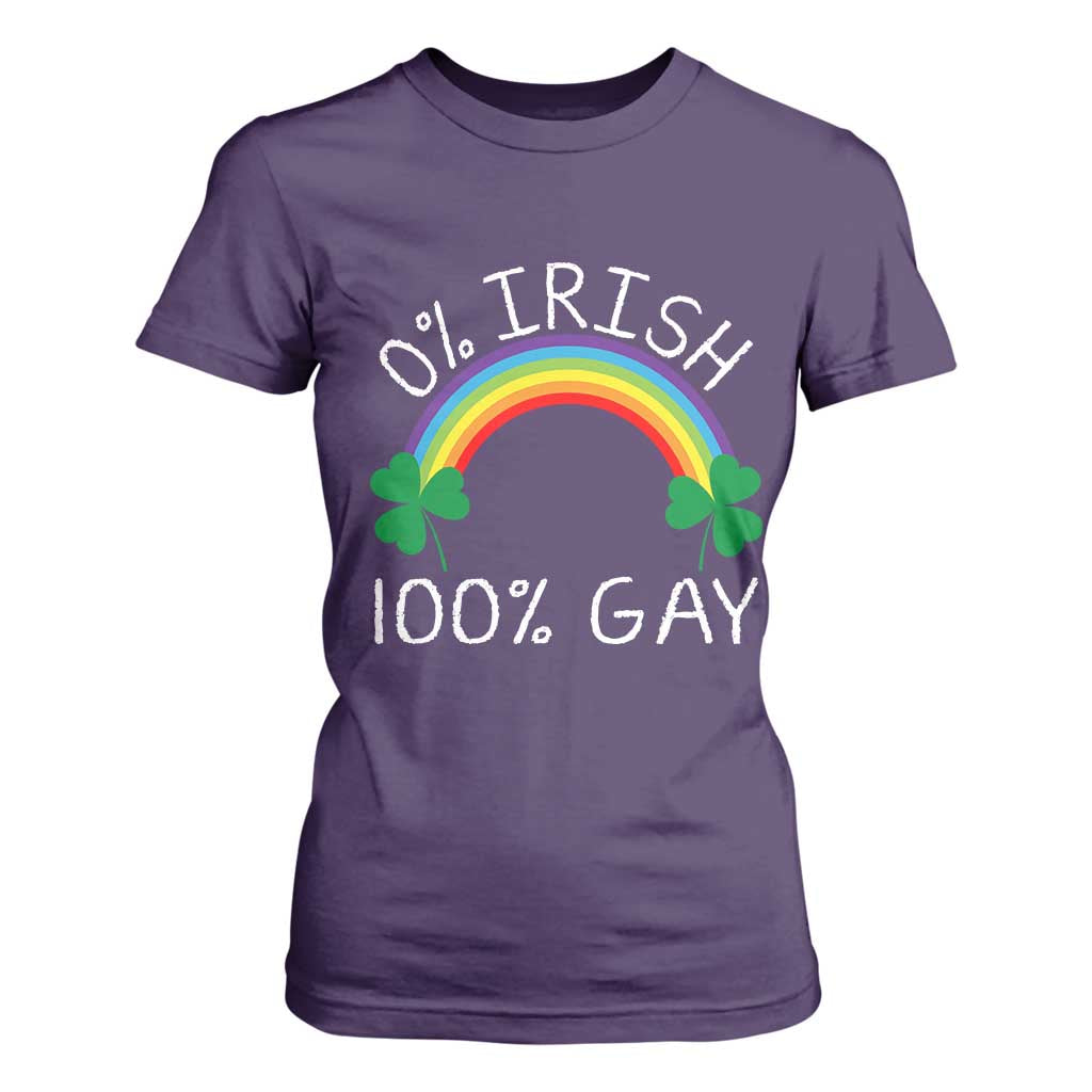 Funny St. Patrick's Day LGBT T Shirt For Women 0 Irish 100 Gay Rainbow Shamrock TS09 Purple Print Your Wear