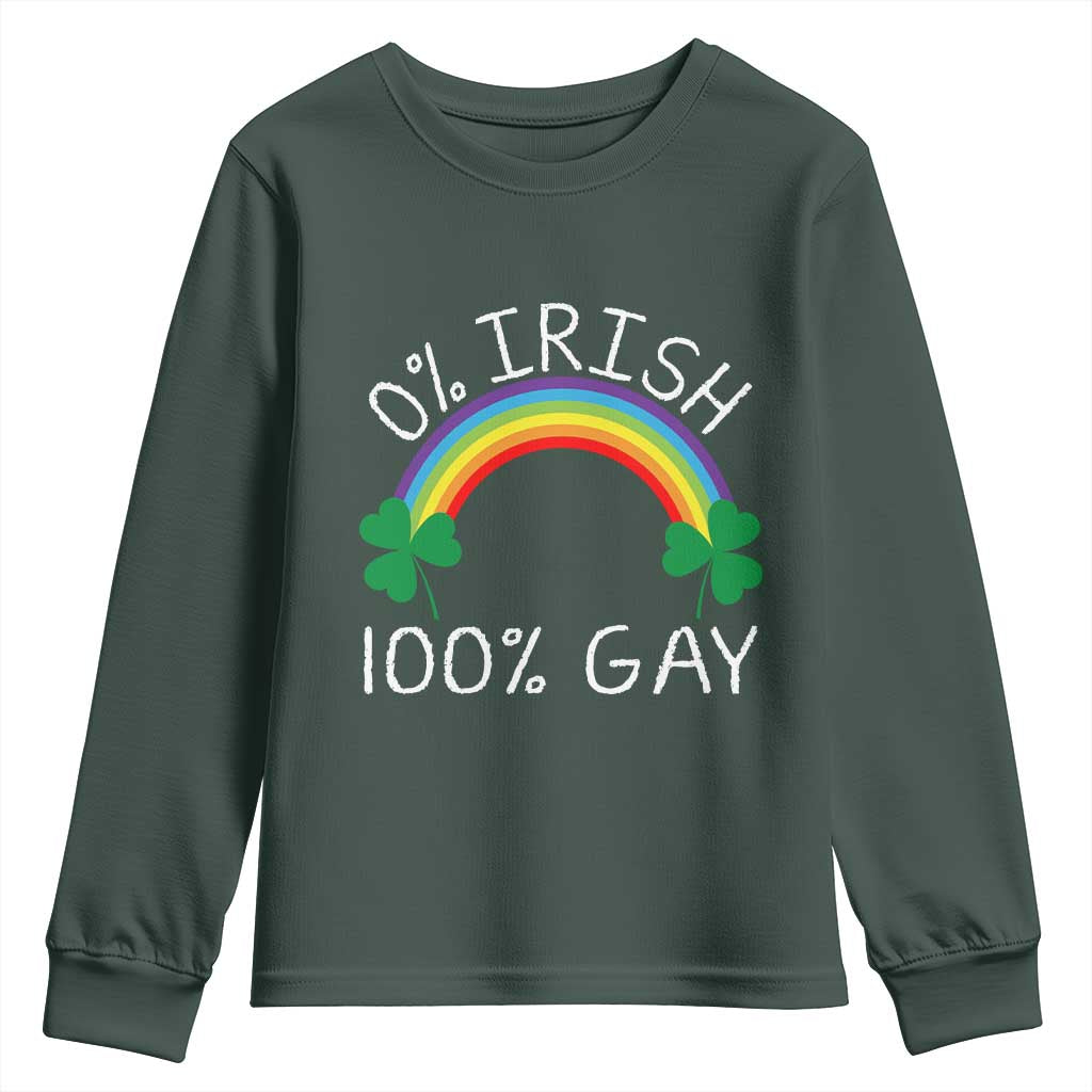 Funny St. Patrick's Day LGBT Youth Sweatshirt 0 Irish 100 Gay Rainbow Shamrock TS09 Dark Forest Green Print Your Wear