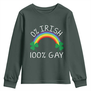 Funny St. Patrick's Day LGBT Youth Sweatshirt 0 Irish 100 Gay Rainbow Shamrock TS09 Dark Forest Green Print Your Wear