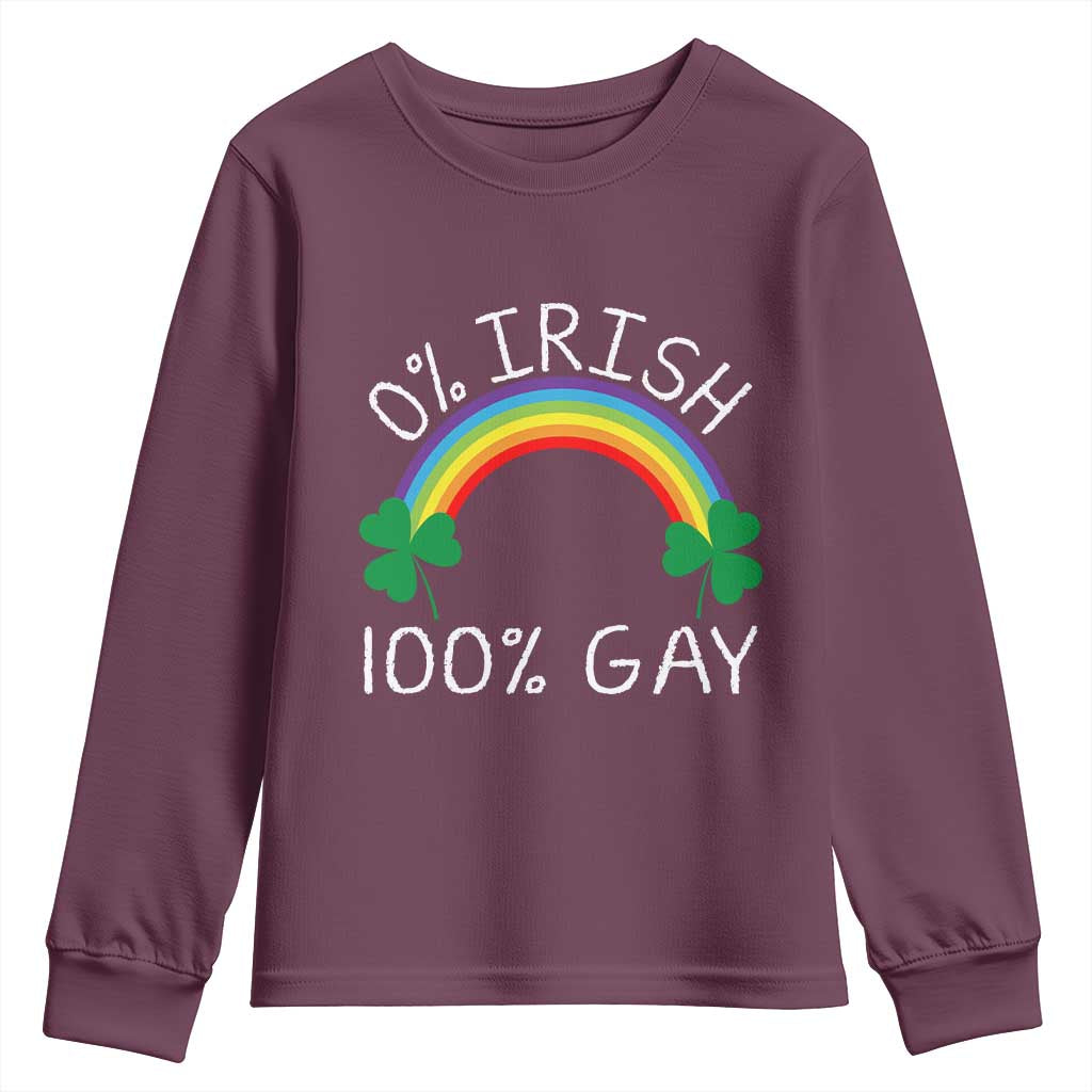 Funny St. Patrick's Day LGBT Youth Sweatshirt 0 Irish 100 Gay Rainbow Shamrock TS09 Maroon Print Your Wear