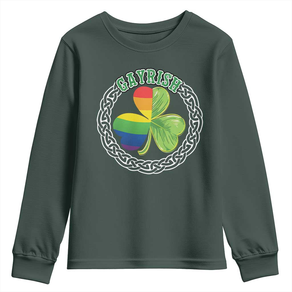 Gayrish Funny St. Patrick's Day LGBT Youth Sweatshirt TS09 Dark Forest Green Print Your Wear