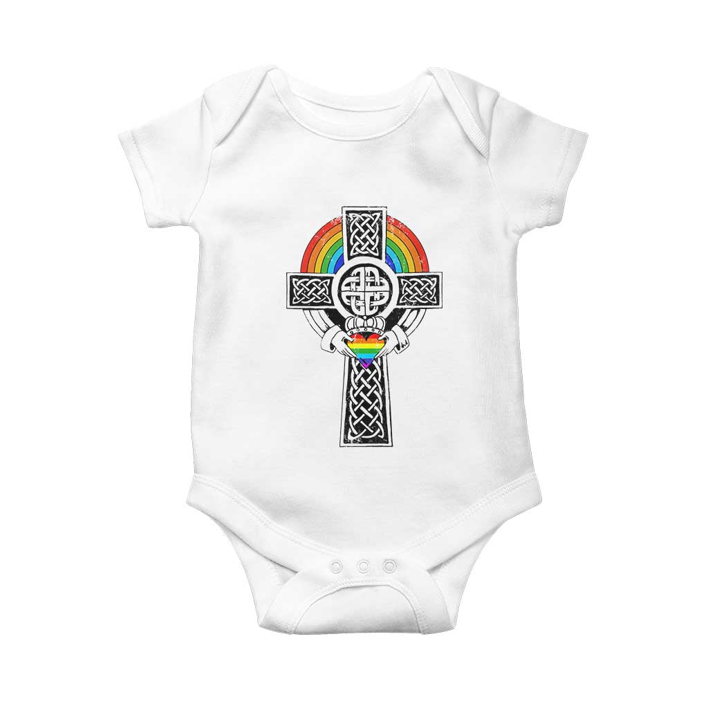 Rainbow Celtic Claddagh Cross Baby Onesie TS09 White Print Your Wear