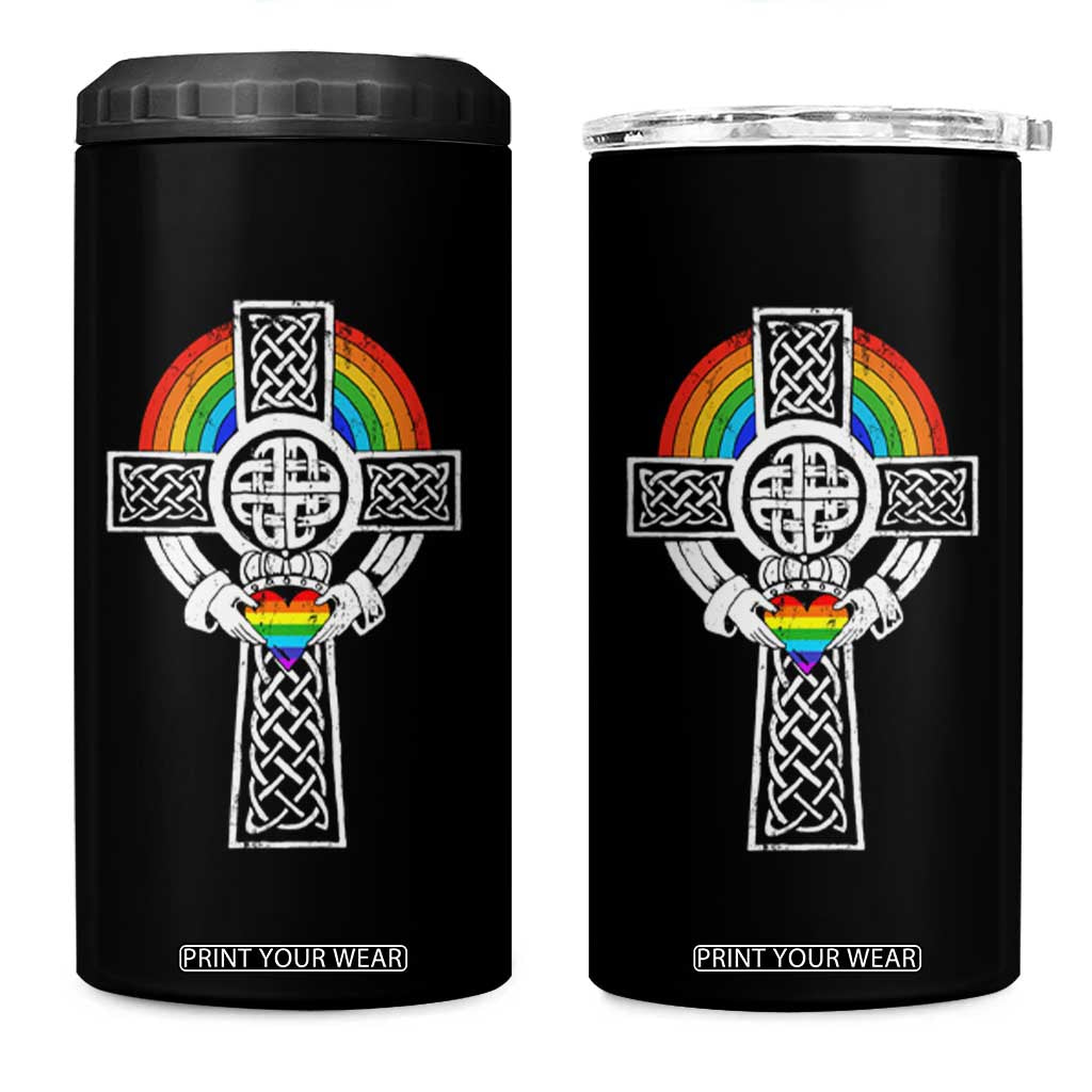 Rainbow Celtic Claddagh Cross 4 in 1 Can Cooler Tumbler TS09 One Size: 16 oz Black Print Your Wear