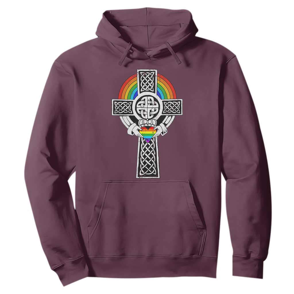Rainbow Celtic Claddagh Cross Hoodie TS09 Maroon Print Your Wear