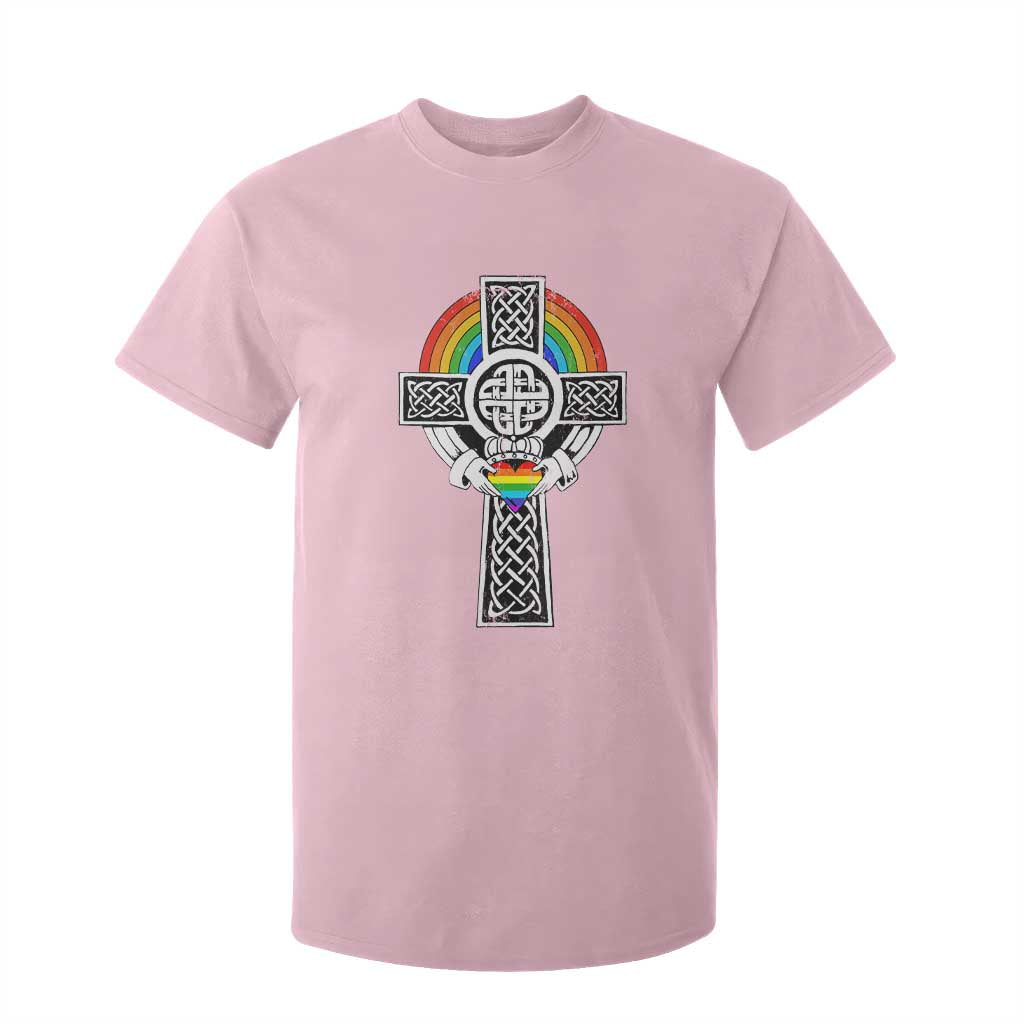 Rainbow Celtic Claddagh Cross T Shirt For Kid TS09 Light Pink Print Your Wear