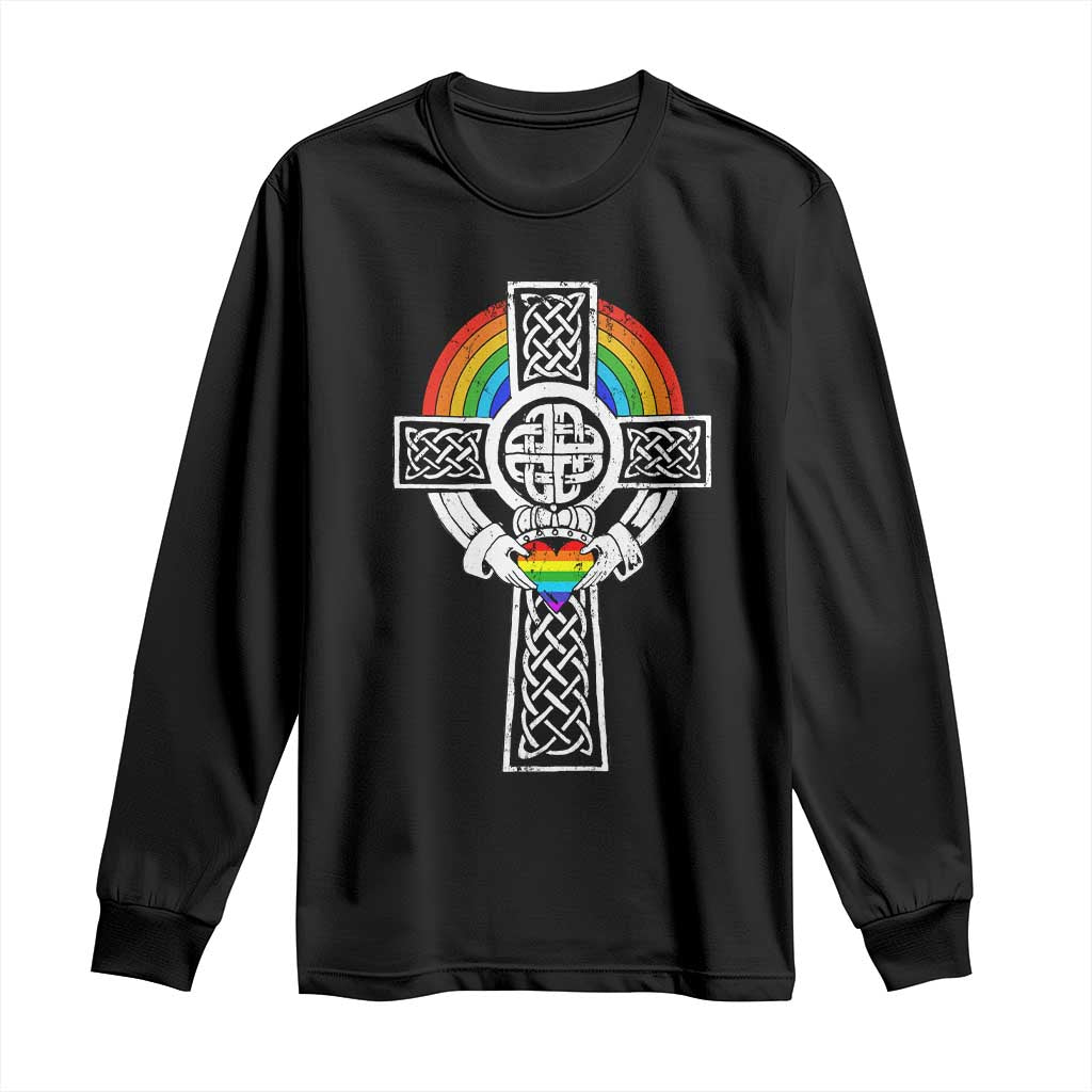 Rainbow Celtic Claddagh Cross Long Sleeve Shirt TS09 Black Print Your Wear