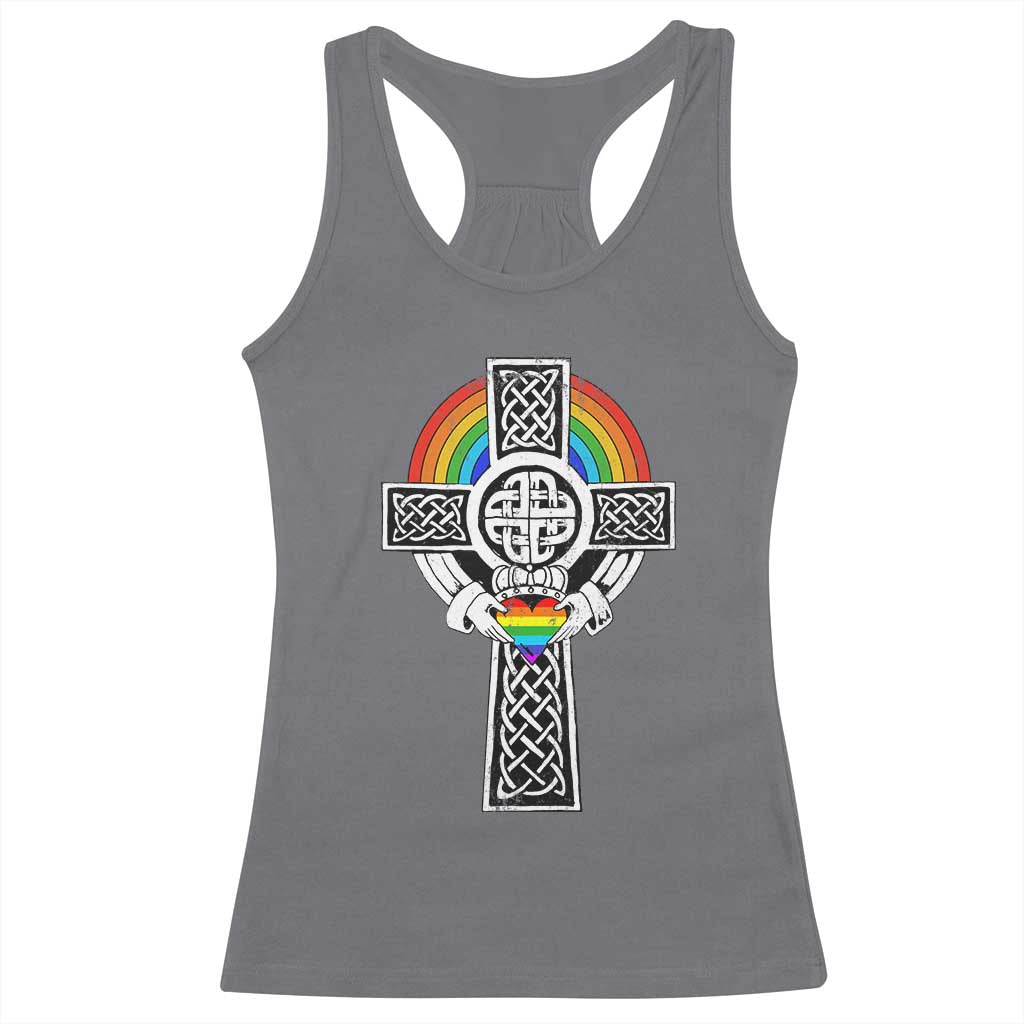 Rainbow Celtic Claddagh Cross Racerback Tank Top TS09 Charcoal Print Your Wear