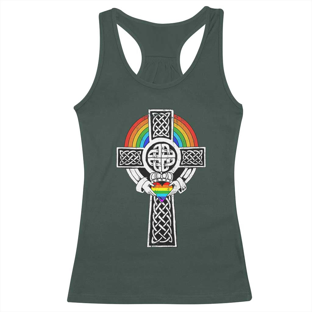 Rainbow Celtic Claddagh Cross Racerback Tank Top TS09 Dark Forest Green Print Your Wear