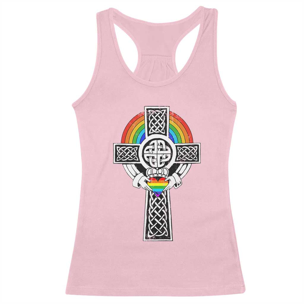 Rainbow Celtic Claddagh Cross Racerback Tank Top TS09 Light Pink Print Your Wear