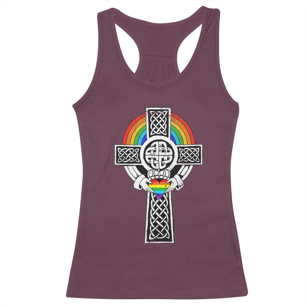 Rainbow Celtic Claddagh Cross Racerback Tank Top TS09 Maroon Print Your Wear