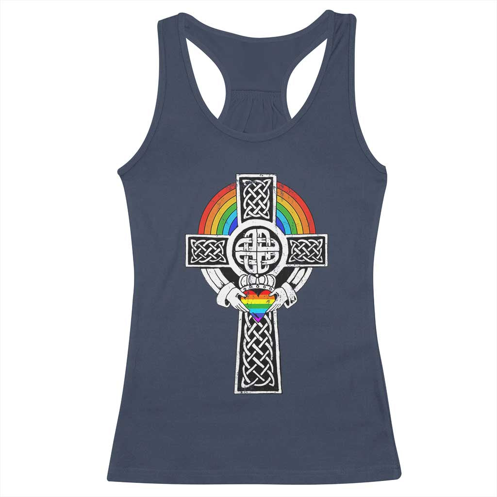 Rainbow Celtic Claddagh Cross Racerback Tank Top TS09 Navy Print Your Wear