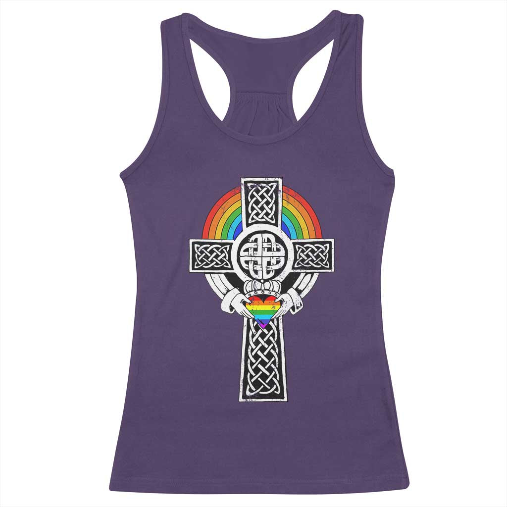 Rainbow Celtic Claddagh Cross Racerback Tank Top TS09 Purple Print Your Wear