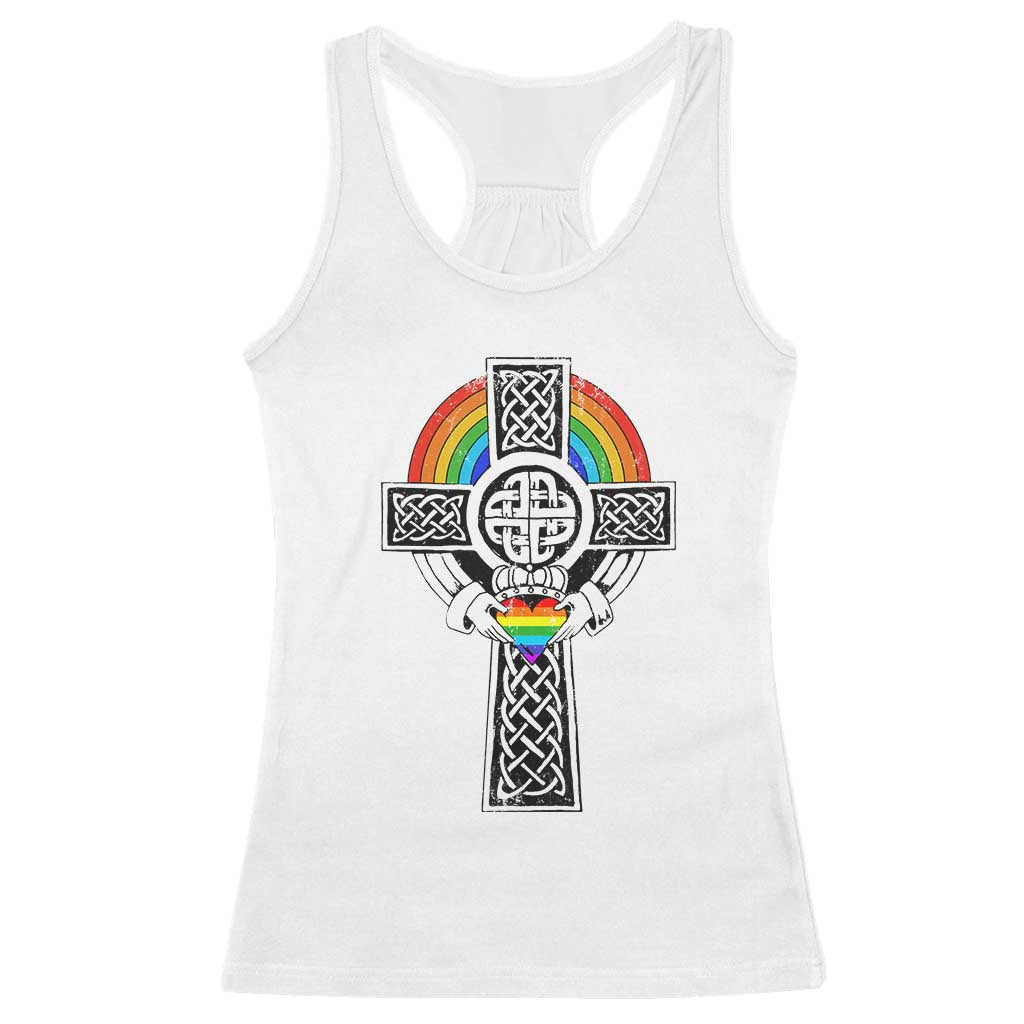 Rainbow Celtic Claddagh Cross Racerback Tank Top TS09 White Print Your Wear