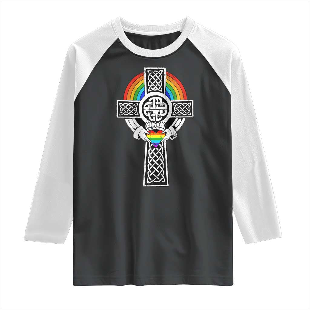 Rainbow Celtic Claddagh Cross Raglan Shirt TS09 Black White Print Your Wear