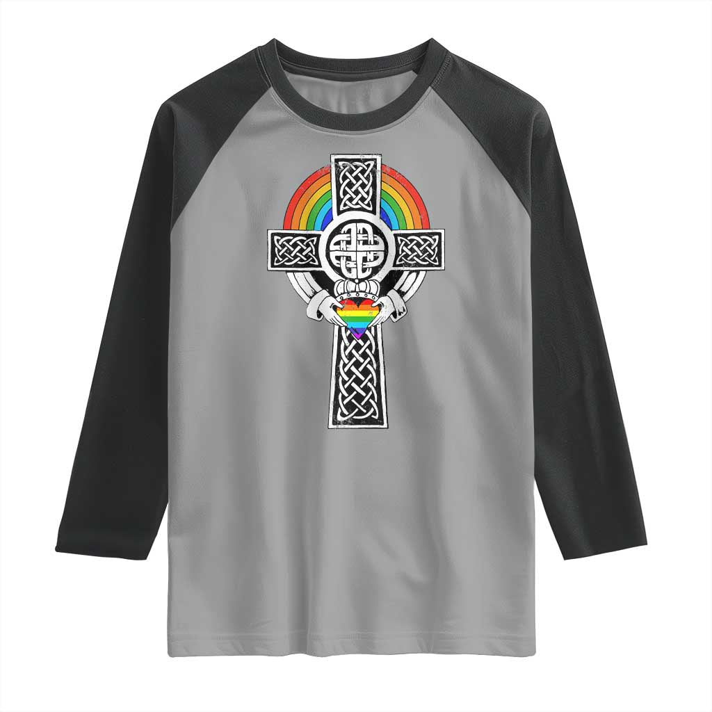 Rainbow Celtic Claddagh Cross Raglan Shirt TS09 Sport Gray Black Print Your Wear