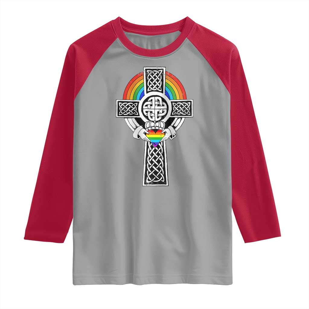 Rainbow Celtic Claddagh Cross Raglan Shirt TS09 Sport Gray Red Print Your Wear