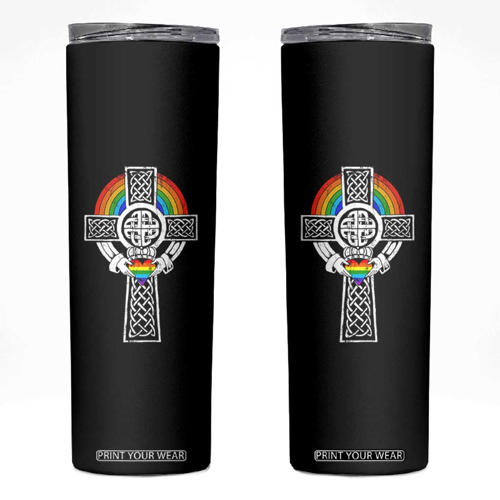 Rainbow Celtic Claddagh Cross Skinny Tumbler TS09 Black Print Your Wear