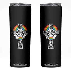 Rainbow Celtic Claddagh Cross Skinny Tumbler TS09 Black Print Your Wear