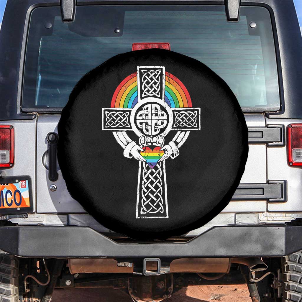 Rainbow Celtic Claddagh Cross Spare Tire Cover TS09 No hole Black Print Your Wear