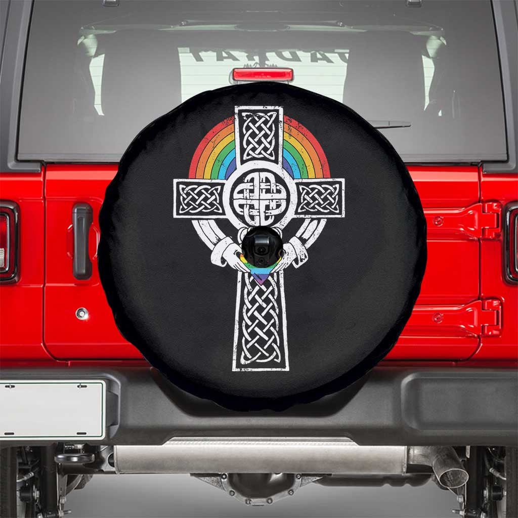Rainbow Celtic Claddagh Cross Spare Tire Cover TS09 Black Print Your Wear