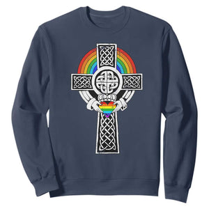 Rainbow Celtic Claddagh Cross Sweatshirt TS09 Navy Print Your Wear