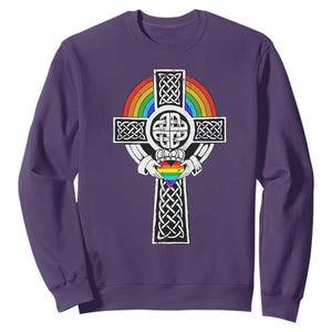 Rainbow Celtic Claddagh Cross Sweatshirt TS09 Purple Print Your Wear