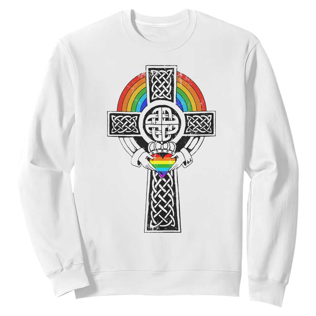 Rainbow Celtic Claddagh Cross Sweatshirt TS09 White Print Your Wear