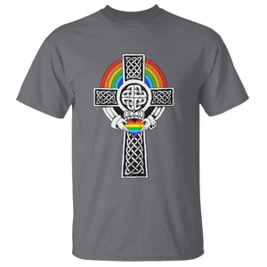 Rainbow Celtic Claddagh Cross T Shirt TS09 Charcoal Print Your Wear