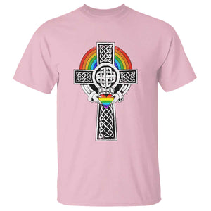 Rainbow Celtic Claddagh Cross T Shirt TS09 Light Pink Print Your Wear