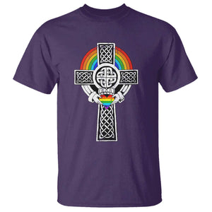 Rainbow Celtic Claddagh Cross T Shirt TS09 Purple Print Your Wear