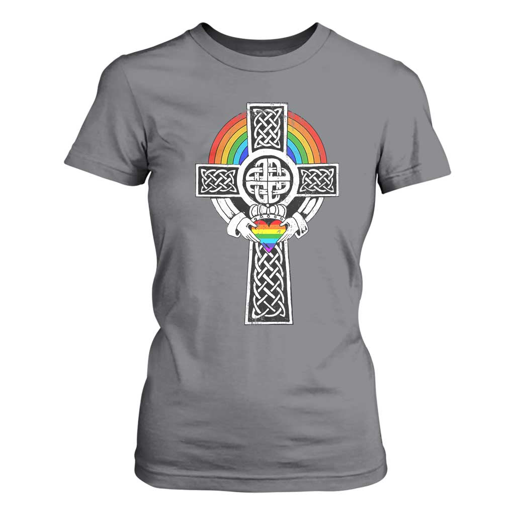 Rainbow Celtic Claddagh Cross T Shirt For Women TS09 Charcoal Print Your Wear