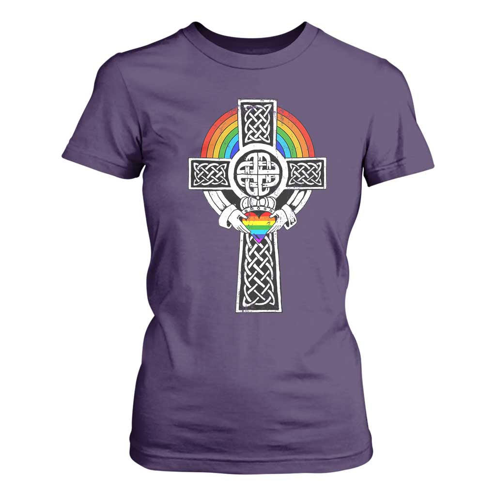 Rainbow Celtic Claddagh Cross T Shirt For Women TS09 Purple Print Your Wear