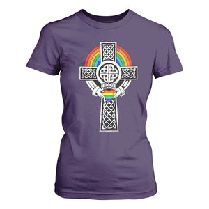 Rainbow Celtic Claddagh Cross T Shirt For Women TS09 Purple Print Your Wear