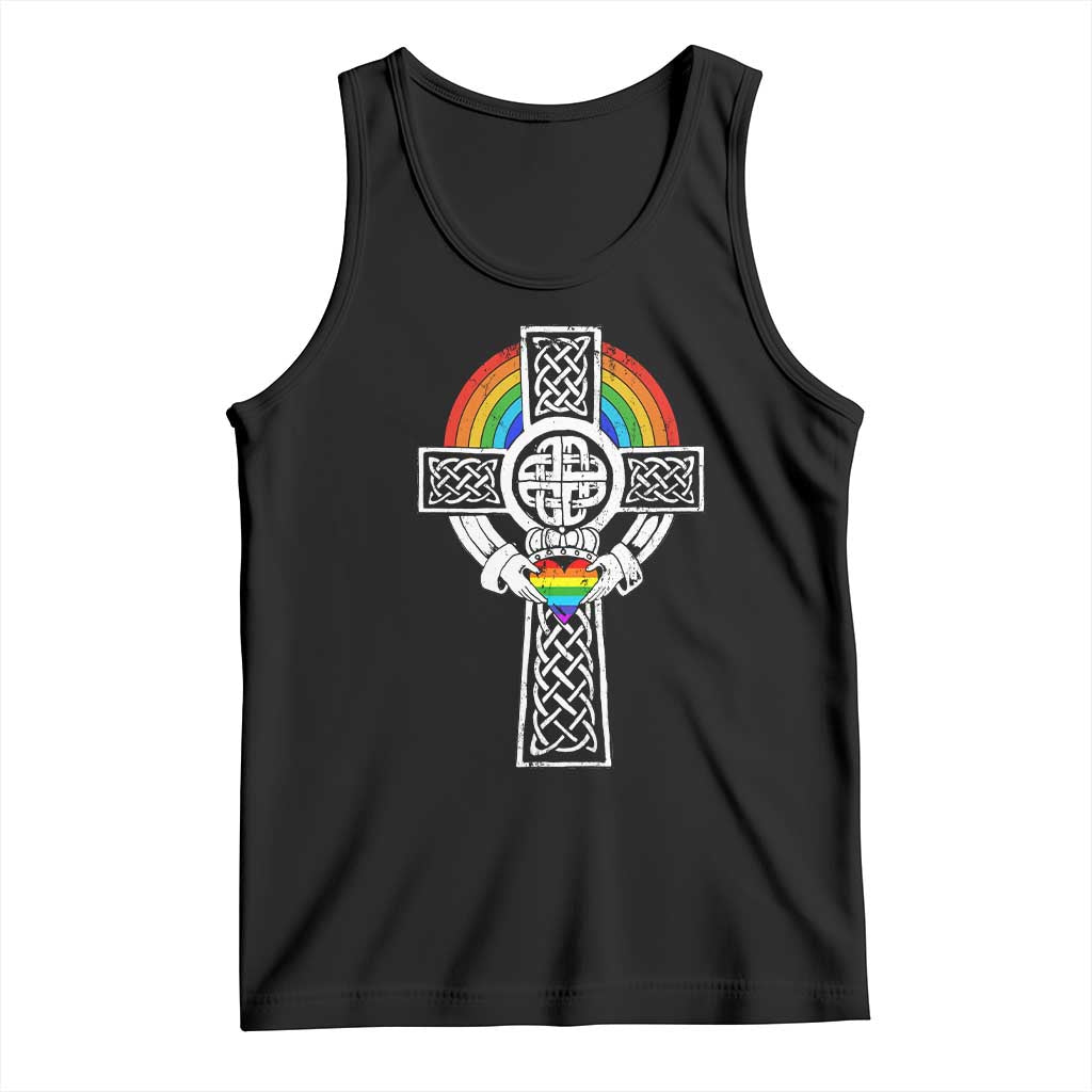 Rainbow Celtic Claddagh Cross Tank Top TS09 Black Print Your Wear