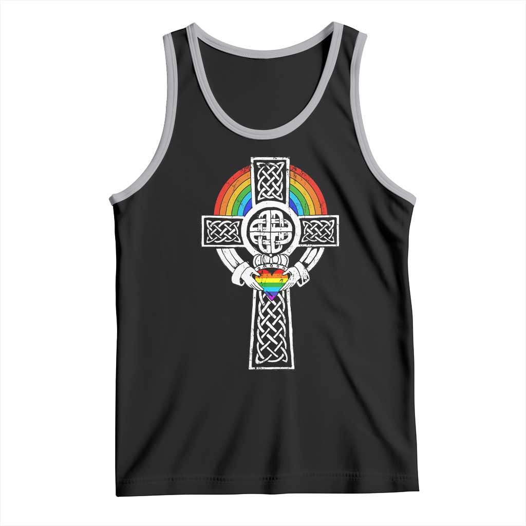 Rainbow Celtic Claddagh Cross Tank Top TS09 Black Athletic Heather Print Your Wear
