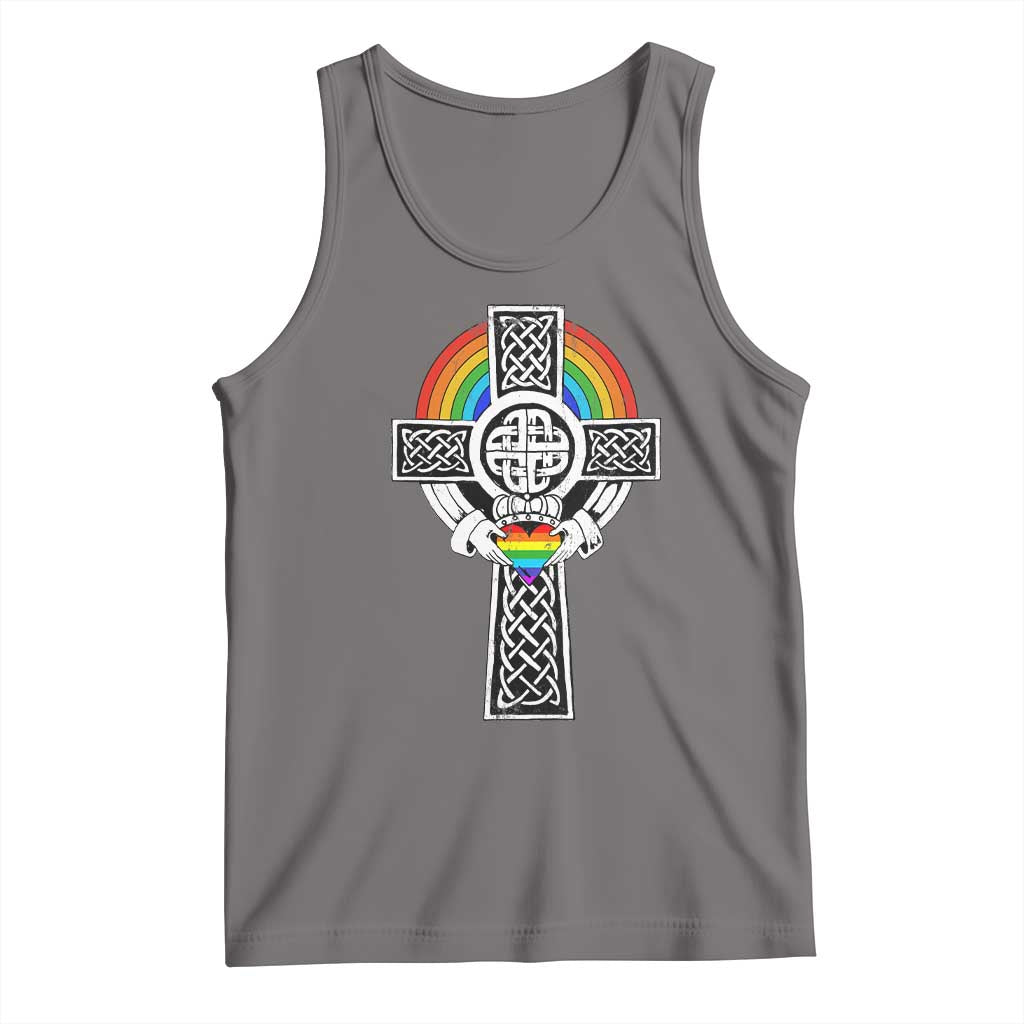 Rainbow Celtic Claddagh Cross Tank Top TS09 Deep Heather Print Your Wear