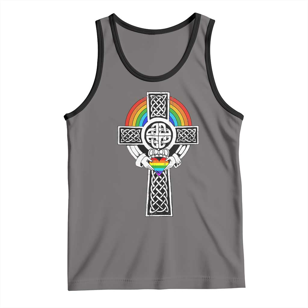 Rainbow Celtic Claddagh Cross Tank Top TS09 Deep Heather Black Print Your Wear