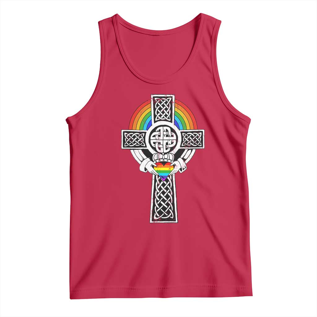 Rainbow Celtic Claddagh Cross Tank Top TS09 Red Print Your Wear
