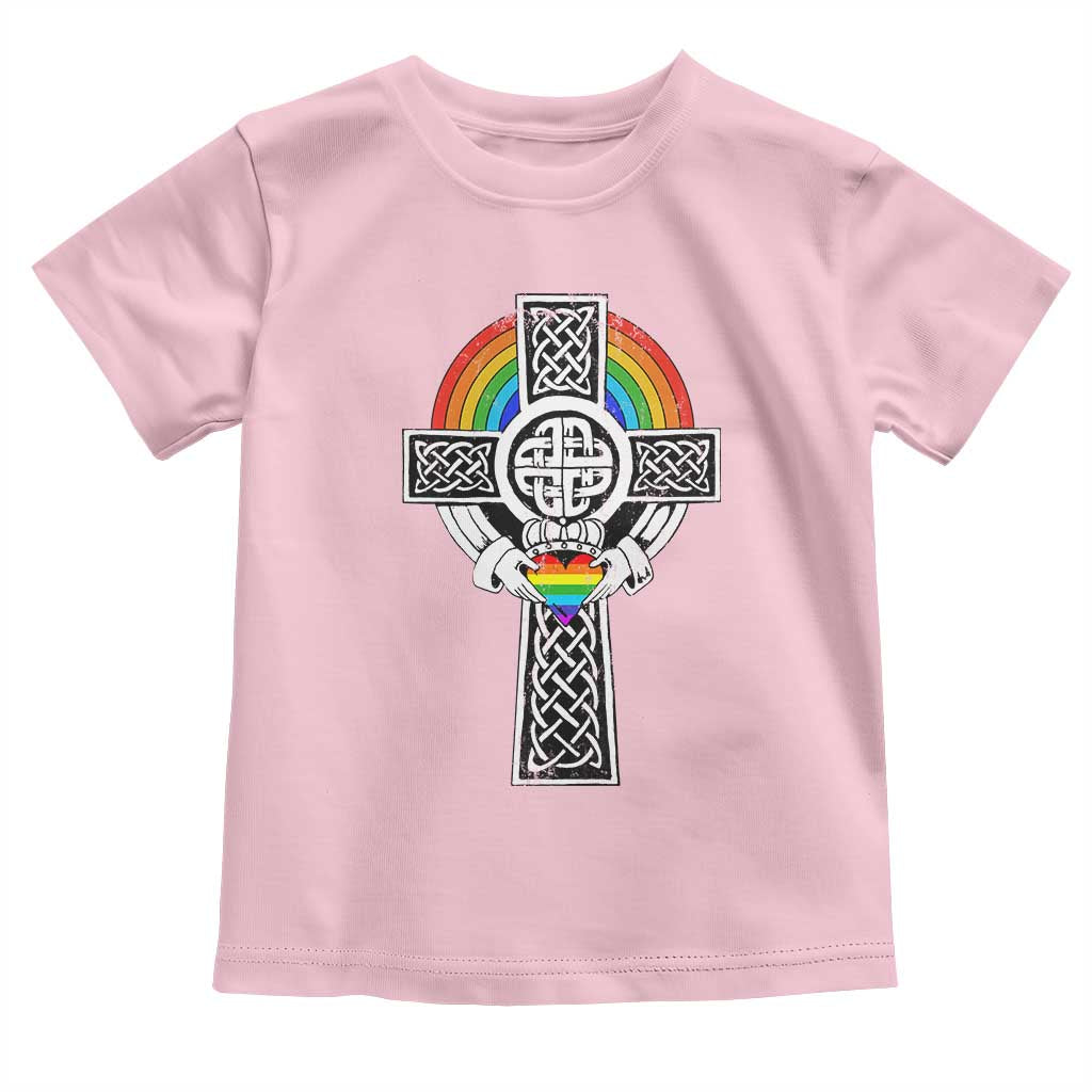 Rainbow Celtic Claddagh Cross Toddler T Shirt TS09 Light Pink Print Your Wear