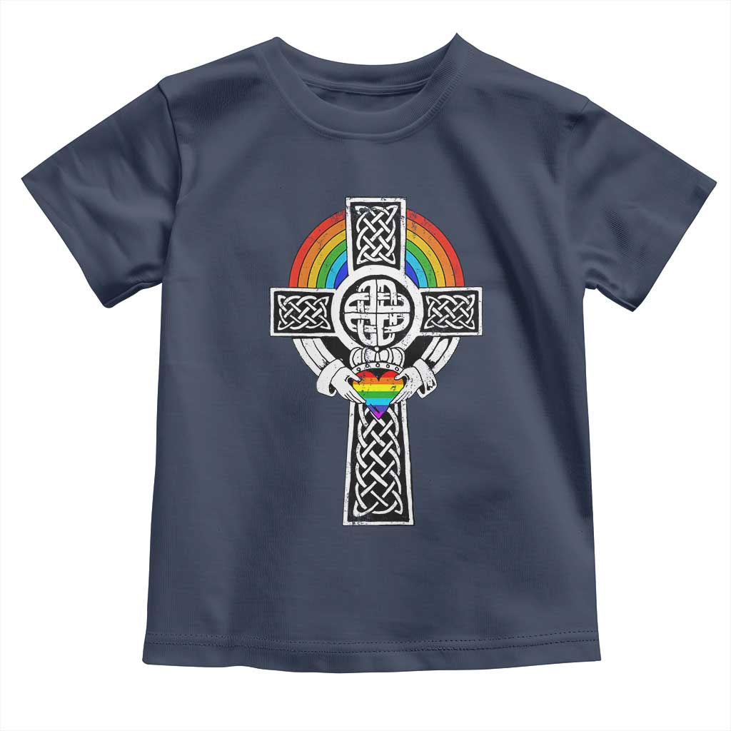 Rainbow Celtic Claddagh Cross Toddler T Shirt TS09 Navy Print Your Wear