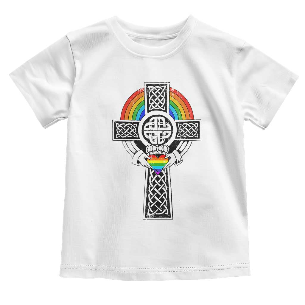 Rainbow Celtic Claddagh Cross Toddler T Shirt TS09 White Print Your Wear