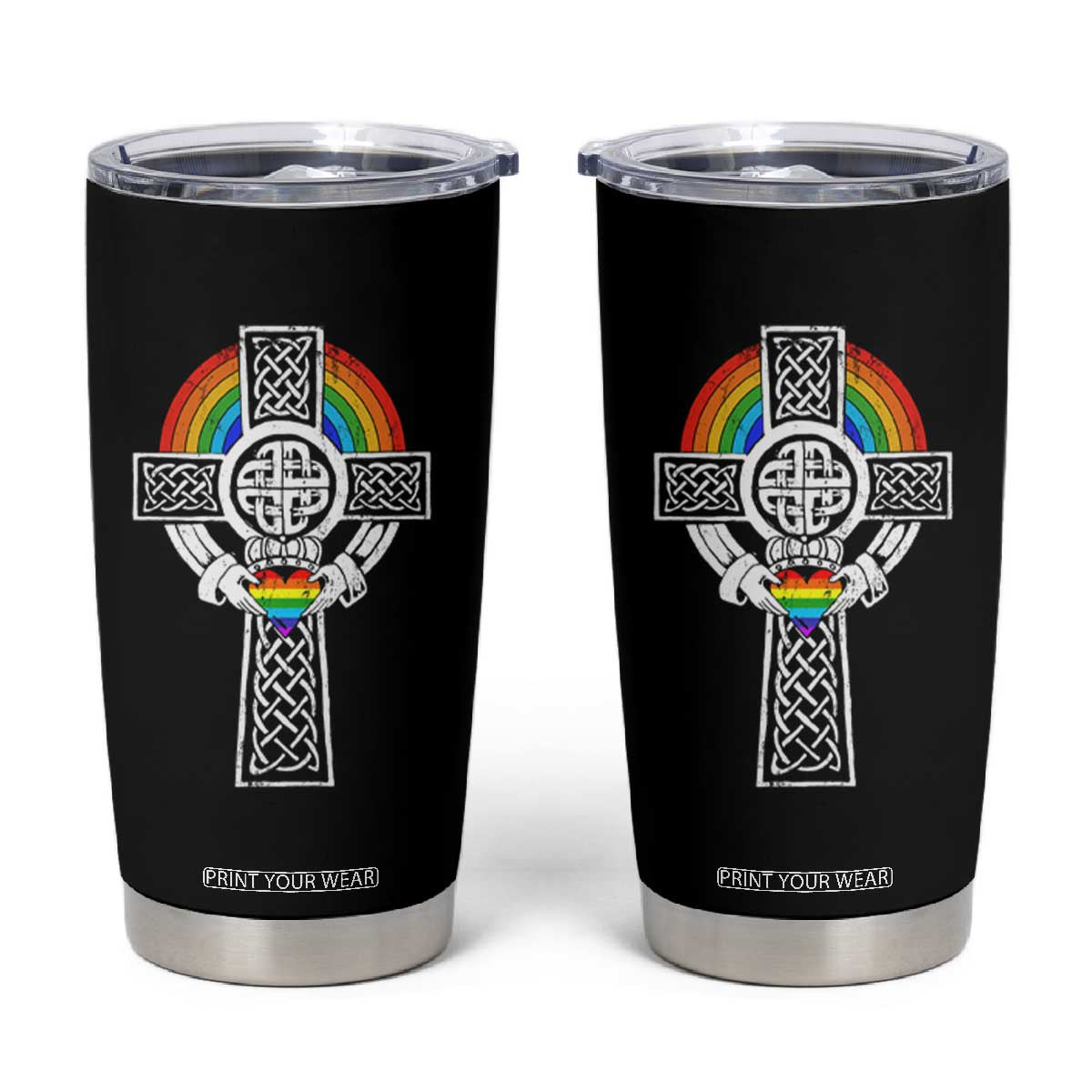 Rainbow Celtic Claddagh Cross Tumbler Cup TS09 Black Print Your Wear