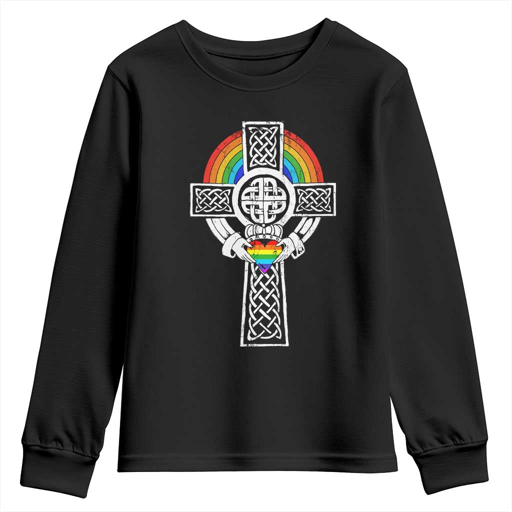 Rainbow Celtic Claddagh Cross Youth Sweatshirt TS09 Black Print Your Wear