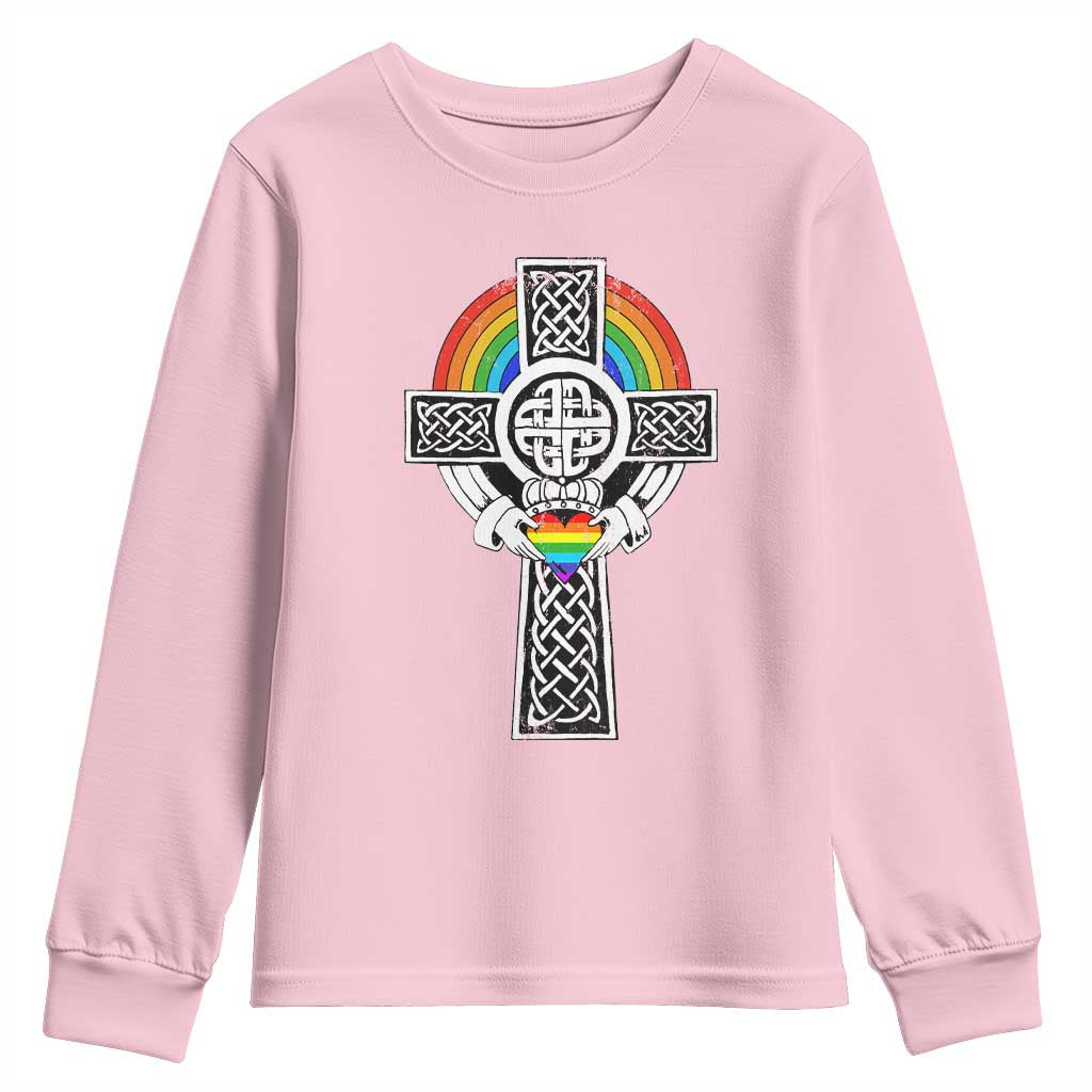 Rainbow Celtic Claddagh Cross Youth Sweatshirt TS09 Light Pink Print Your Wear