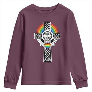 Rainbow Celtic Claddagh Cross Youth Sweatshirt TS09 Maroon Print Your Wear