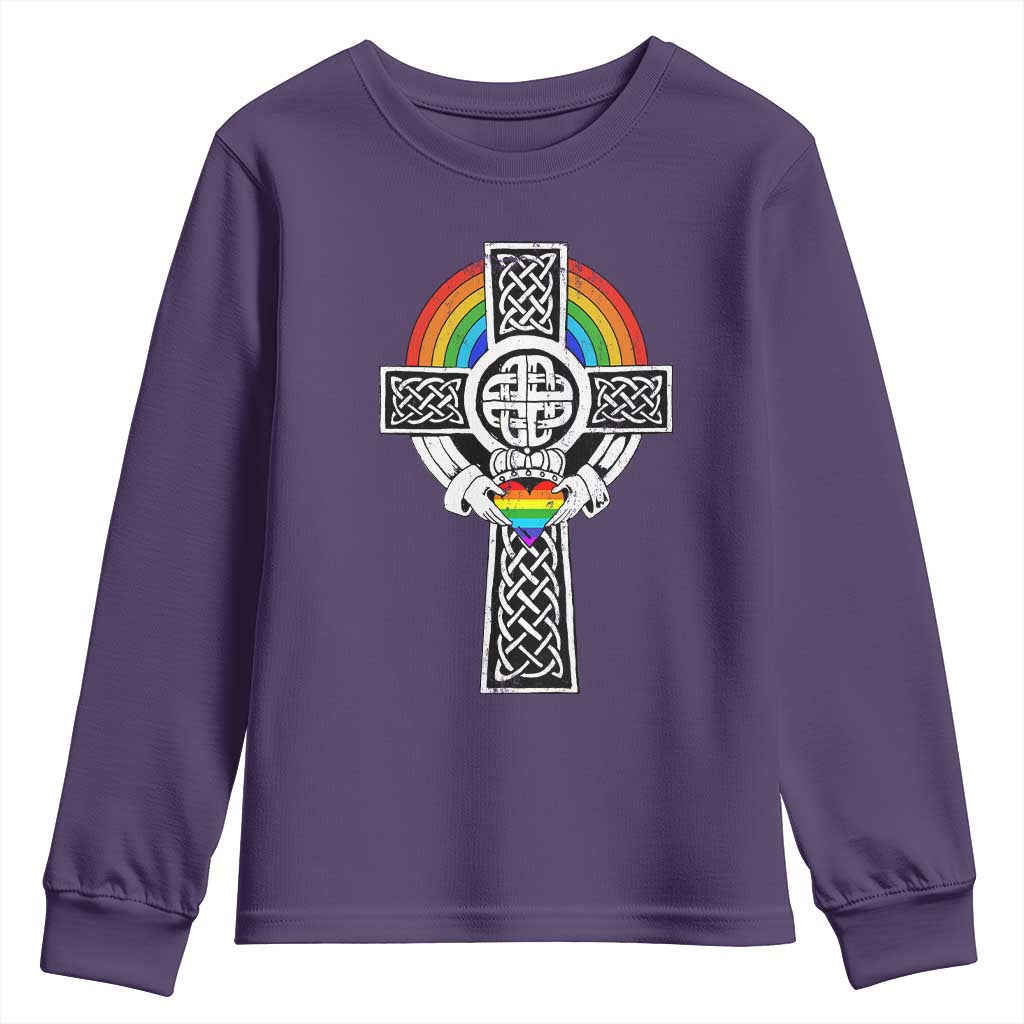 Rainbow Celtic Claddagh Cross Youth Sweatshirt TS09 Purple Print Your Wear