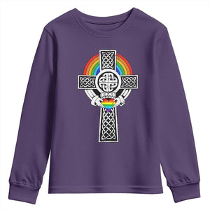 Rainbow Celtic Claddagh Cross Youth Sweatshirt TS09 Purple Print Your Wear