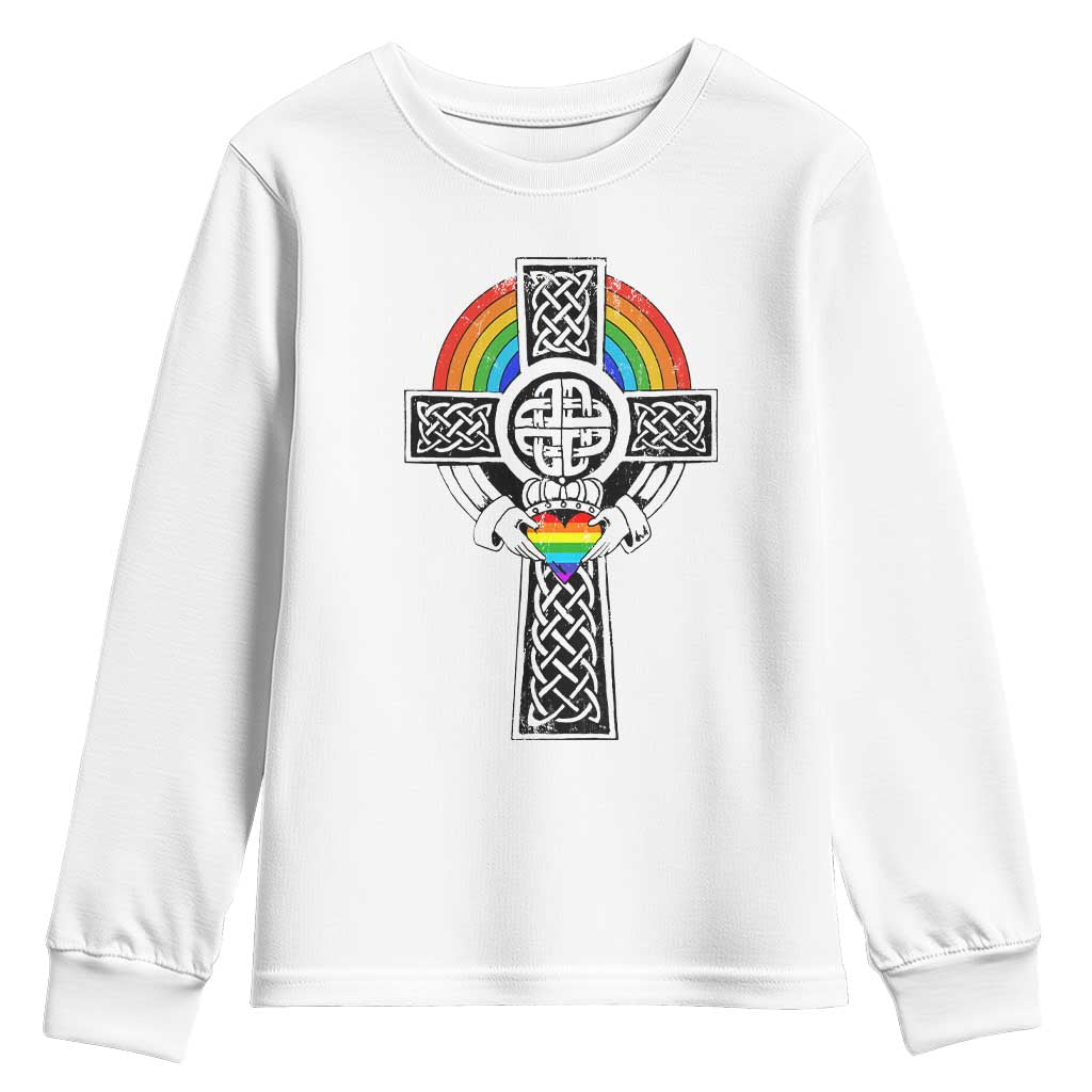 Rainbow Celtic Claddagh Cross Youth Sweatshirt TS09 White Print Your Wear