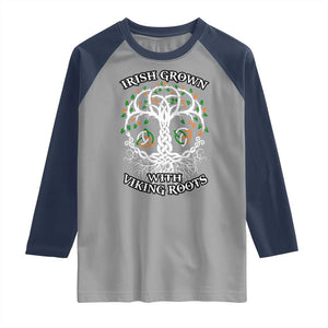 Irish Grown With Viking Roots Raglan Shirt TS09 Sport Gray Navy Print Your Wear