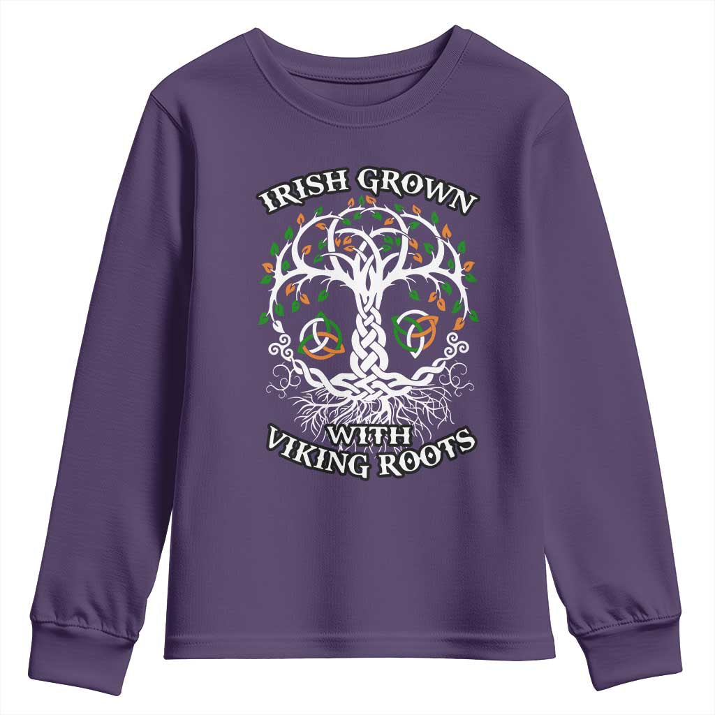 Irish Grown With Viking Roots Youth Sweatshirt TS09 Purple Print Your Wear